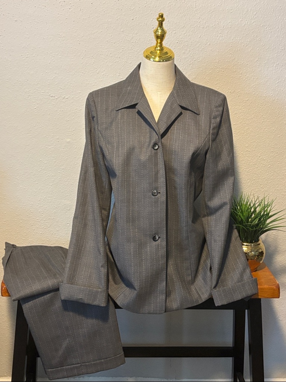 Talbots Charcoal and Pink Pinstripe Sz 12  Women's Pant Suit